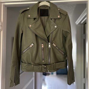 ALLSAINTS Balfern Leather Biker Jacket in Sage Green Size- 4 US